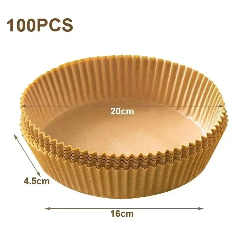 Papier jetable pour friteuse à Air, 50/100/200 pièces, papier spécial rond/carré pour aliments, huile de silicium, doublures de friteuse à Air, papier de cuisson