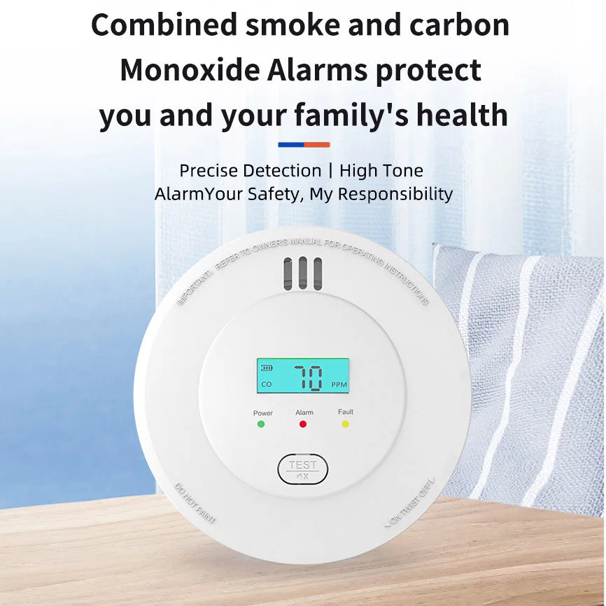 Détecteur de fumée et de monoxyde de carbone avec batterie de secours (10 ans), alarme combinée fumée et CO, notification via application, certifié CE et UL