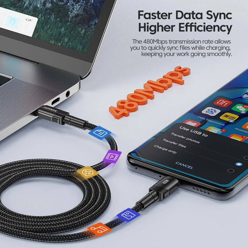 Toocki 100W Type C vers USB C câble PD 3.0 Charge rapide 4.0 Charge rapide Type C vers Type C pour iPhone 15 Macbook Samsung Xiaomi