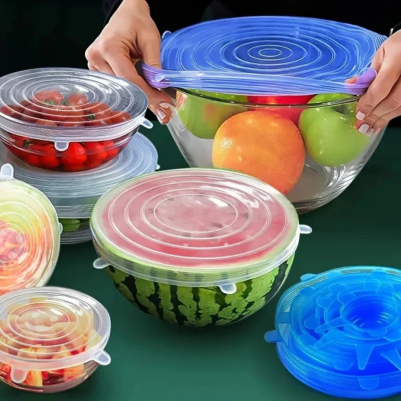 Lot de 6 couvercles extensibles en silicone, réutilisables et résistants, pour la conservation des aliments dans les bols