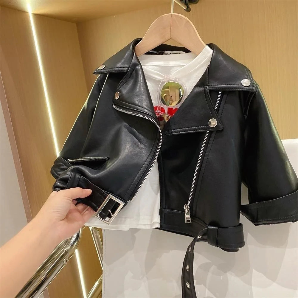Vestes en cuir pour garçons et filles de 1 à 8 ans, manteaux classiques à mouche, vêtements d'extérieur à la mode pour bébés filles, printemps-automne