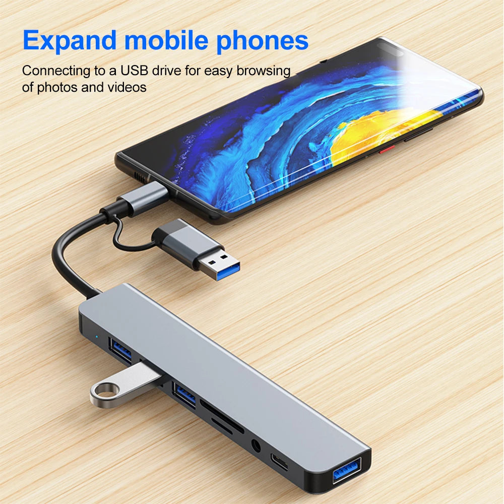 USB-C Hub USB 3.0 HUB C Ports à 7 Ports USB HUB répartiteur USB avec USB 3.0 4 USB 2.0 et 2 Ports USB C distributeur USB