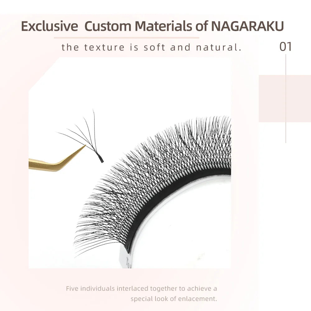 Extensions de cils NAGARAKU 5D en forme de W, gros paquet, volume méga, cils préfabriqués, cils ultra doux et denses