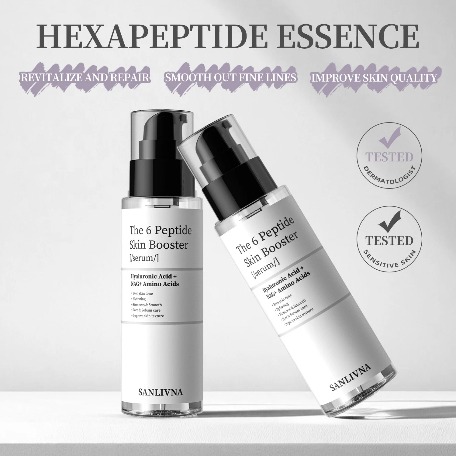 Coffret de soins du visage rafraîchissants à base d'essence de 6 peptides. Contient du collagène pour atténuer les ridules, illuminer le teint, hydrater et nourrir la peau