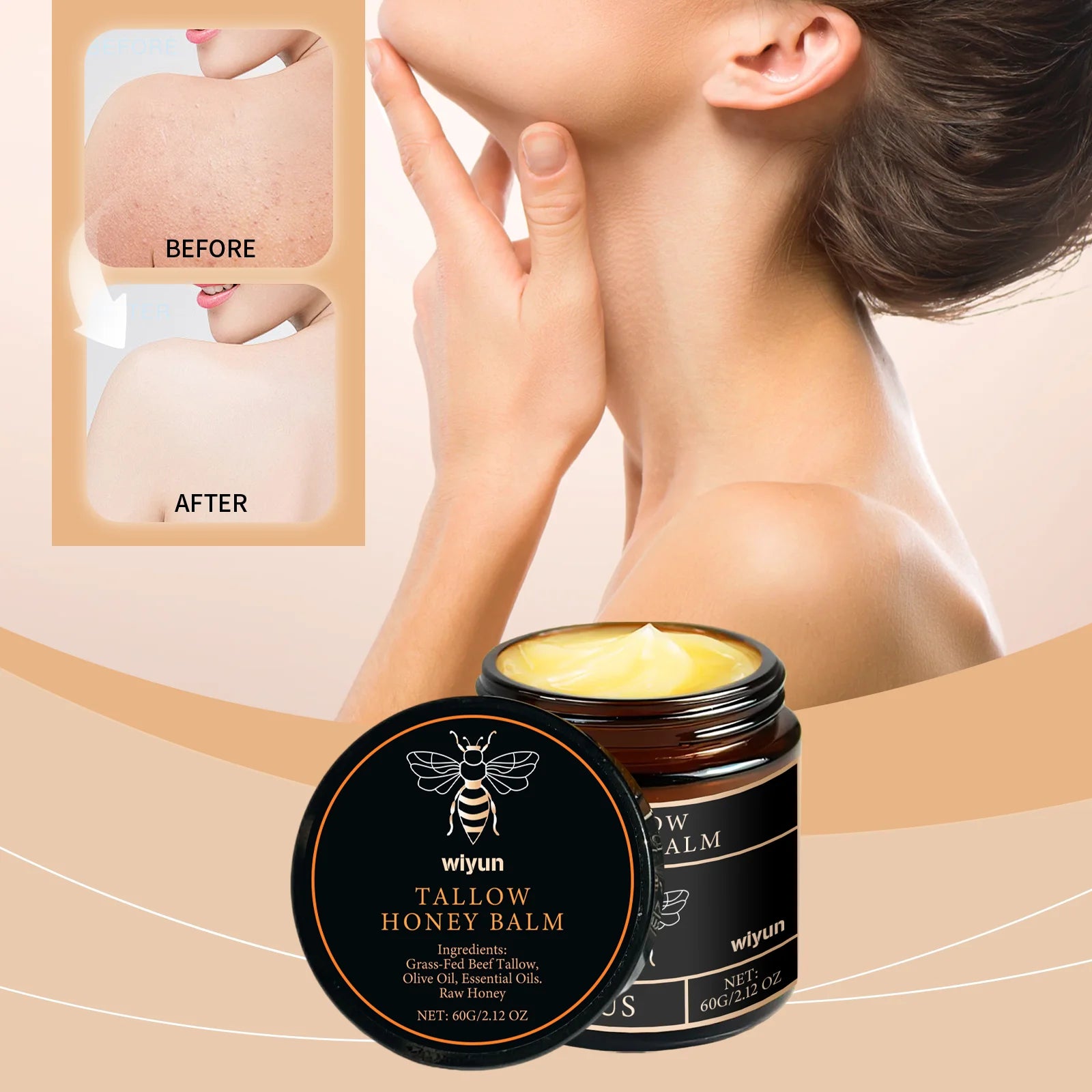 Crème éclaircissante au miel de suif de bœuf estompe les taches sombres et élimine la mélanine. Lotion pour le corps hydratante apaisante, non g