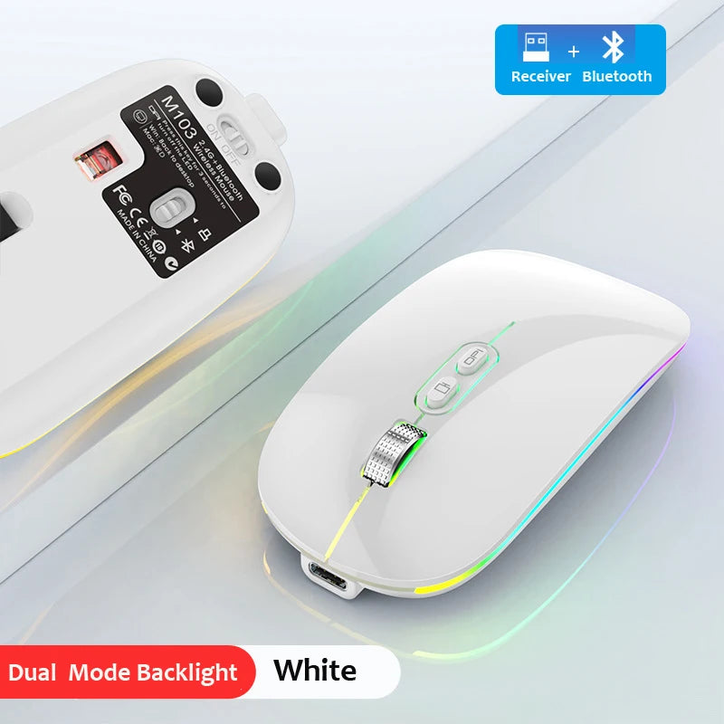 Souris sans fil Bluetooth 2,4 GHz double mode, fonction bureau en un clic, rechargeable USB-C, silencieuse et rétroéclairée, pour ordinateur portable et PC (nouvelle version)