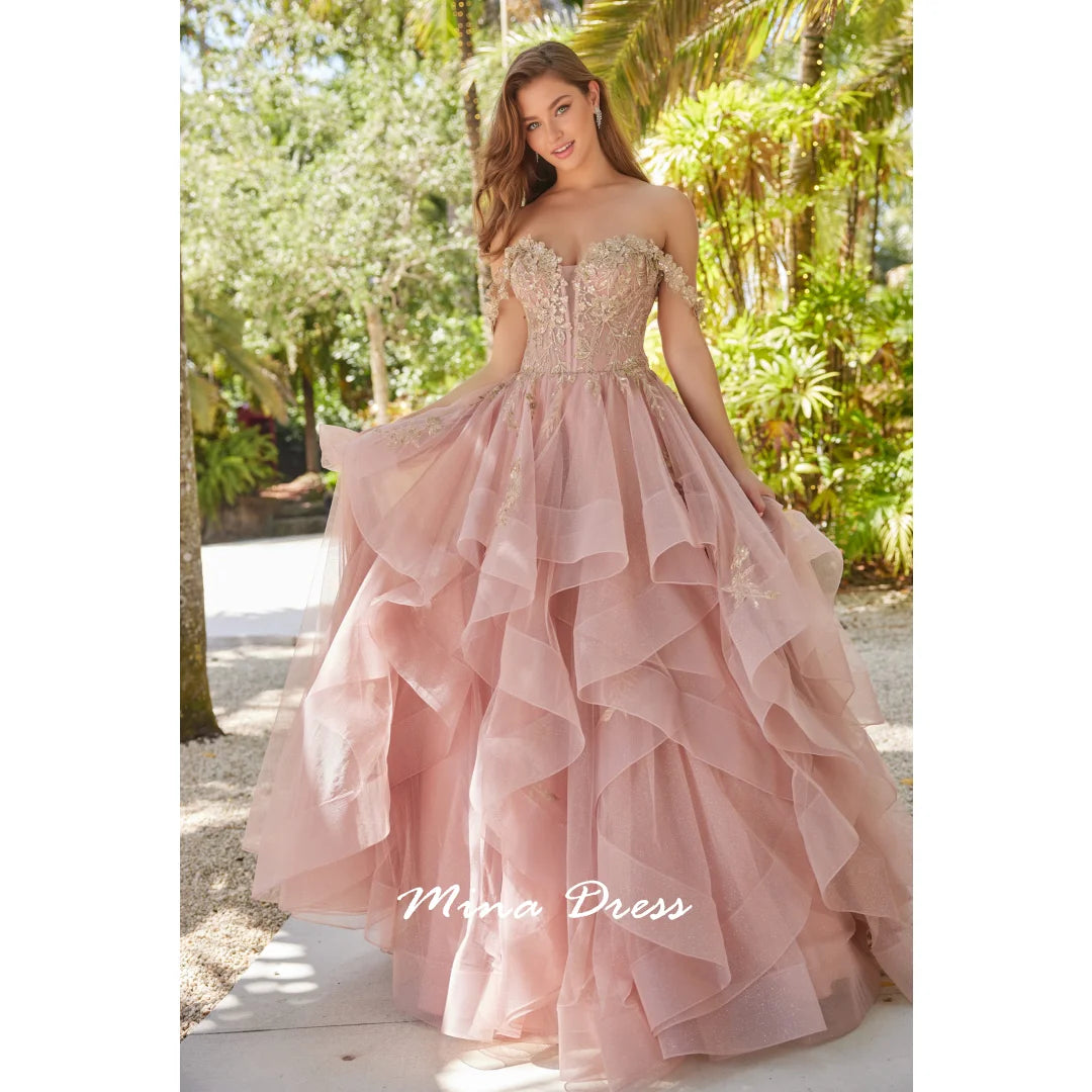 Robe de soirée Mina à bretelles amovibles, robe de fête élégante et luxueuse pour femme, dos nu sans manches, ornée d'appliqués de dentelle, style bal de promo