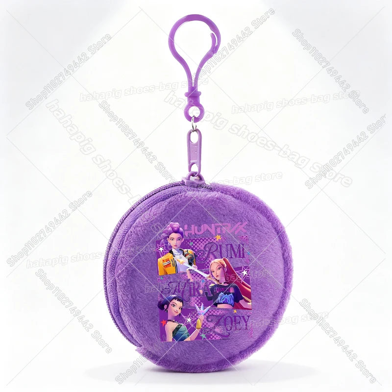 Mini porte-monnaie Kpop Demon Hunters pour fille, pochette ronde, portefeuille à fermeture éclair avec écouteurs et porte-clés, motif Zoey Mira Rumi, pour enfants