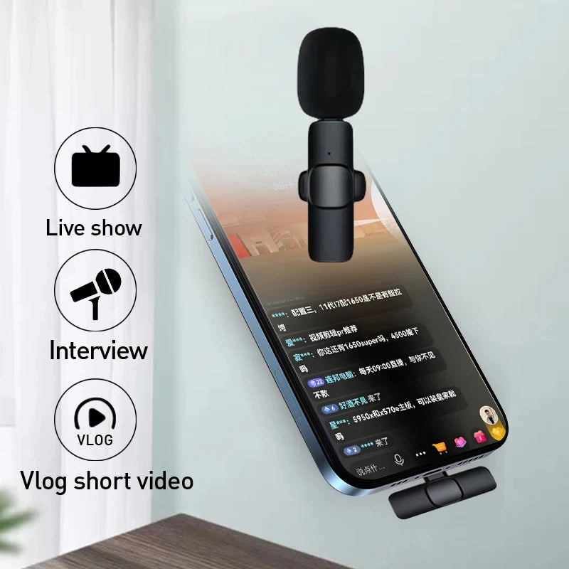 Mini microphone cravate sans fil, coupe-vent, avec laine remplaçable, pour l'enregistrement audio sur iPhone, YouTube et vlogs