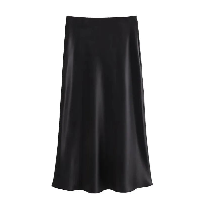 MUJER femme 2025 Satin jupe femmes taille haute jupes longues pour les femmes été noir Midi jupe femme bureau élégant femmes jupes