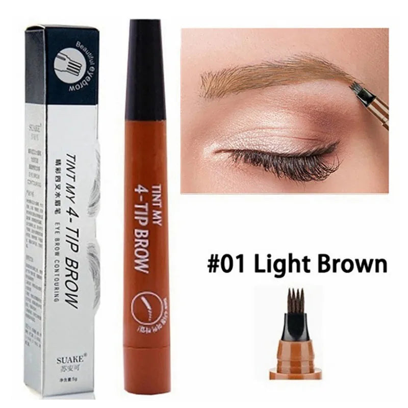 Crayon à sourcils microblading à 4 fourchettes, imperméable, maquillage naturel longue durée, cinq couleurs