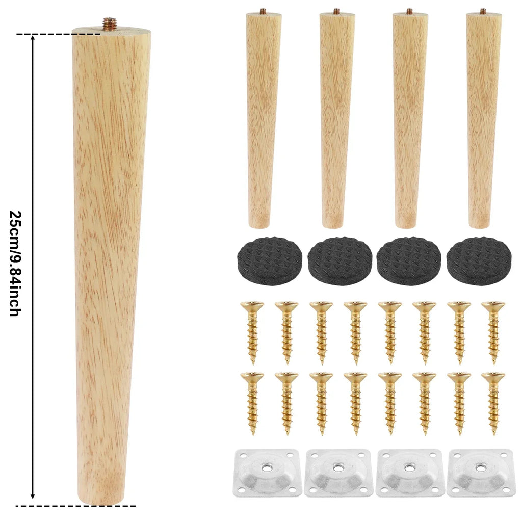 Lot de 4 pieds de meubles en bois massif, pieds de table obliques/droits, pieds de chaise antidérapants, pieds de rechange inclinés