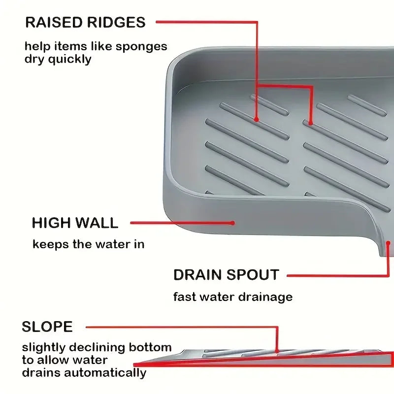 Tapis de robinet en silicone, plateau d'évier, distributeur de savon, éponge, tapis d'égouttage, plateau de rangement pour comptoir, porte-savon