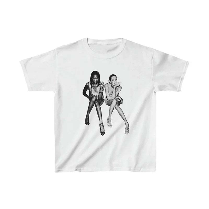 Hip Hop e-girl imprimé graphique Y2K haut d'été Harajuku esthétique haut Vintage Punk T-shirt décontracté Streetwear T-shirt à manches courtes
