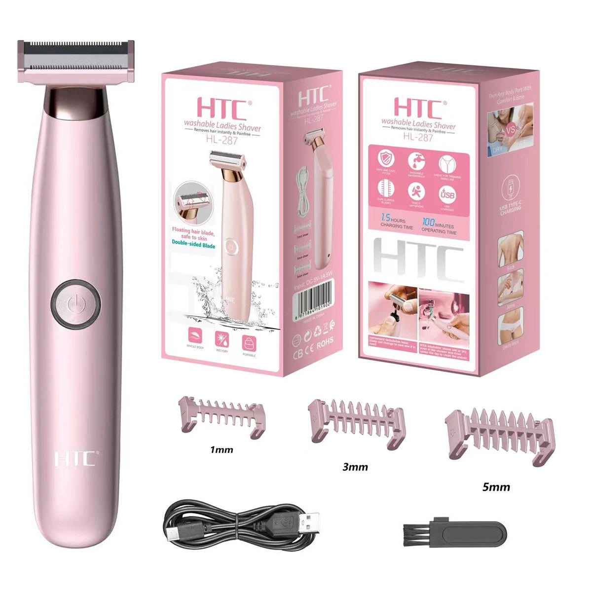 HTC Tondeuse électrique pour hommes à l'aine, tondeuse à poils pubiens, tondeuse de toilettage pour hommes, épilateur de bikini, rasoir rechargeable