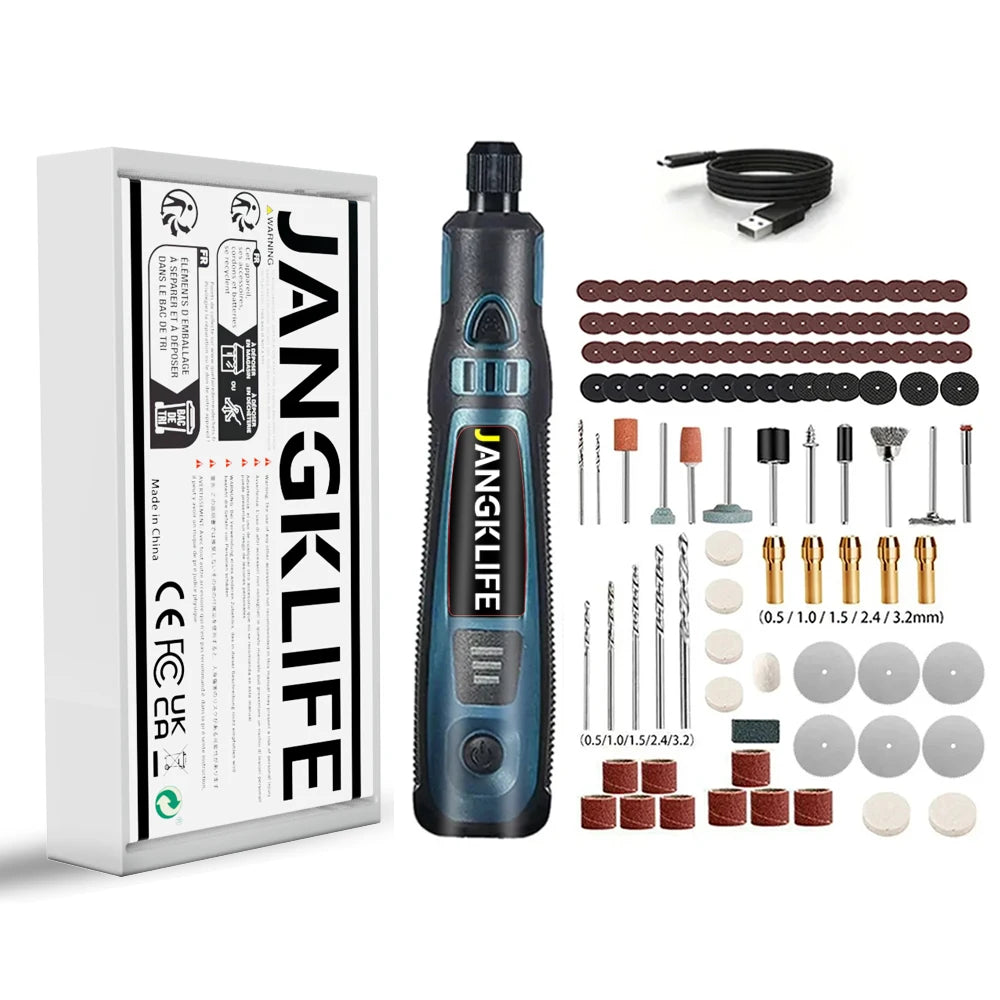 JANGKLIFE Kit d'outils rotatifs sans fil USB stylo de gravure sur bois bricolage pour bijoux métal verre Mini perceuse sans fil