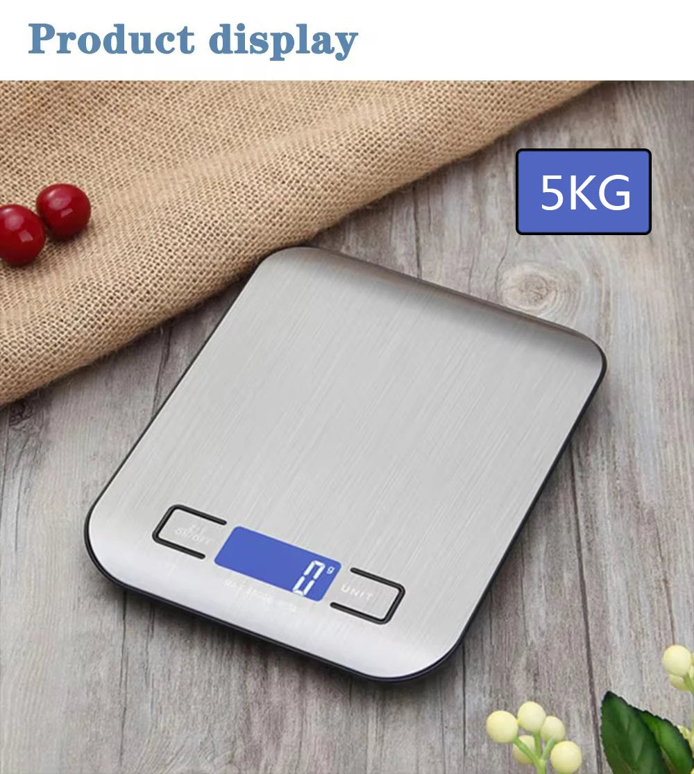 Balance de cuisine avec écran LCD, électronique en acier inoxydable, pour la maison, bijoux, collations, outils de cuisson