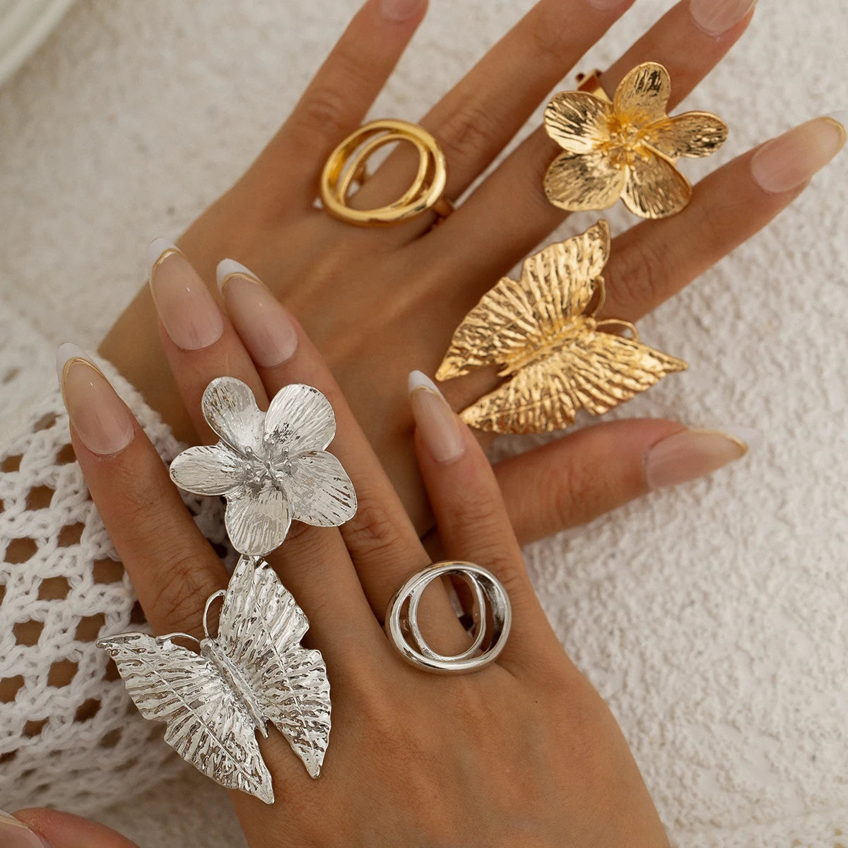 Ingemark 5 Styles créatifs Boho métal papillon fleurs bague pour femmes déclaration de mode 2025 réglable bague de mariage bijoux de mariage