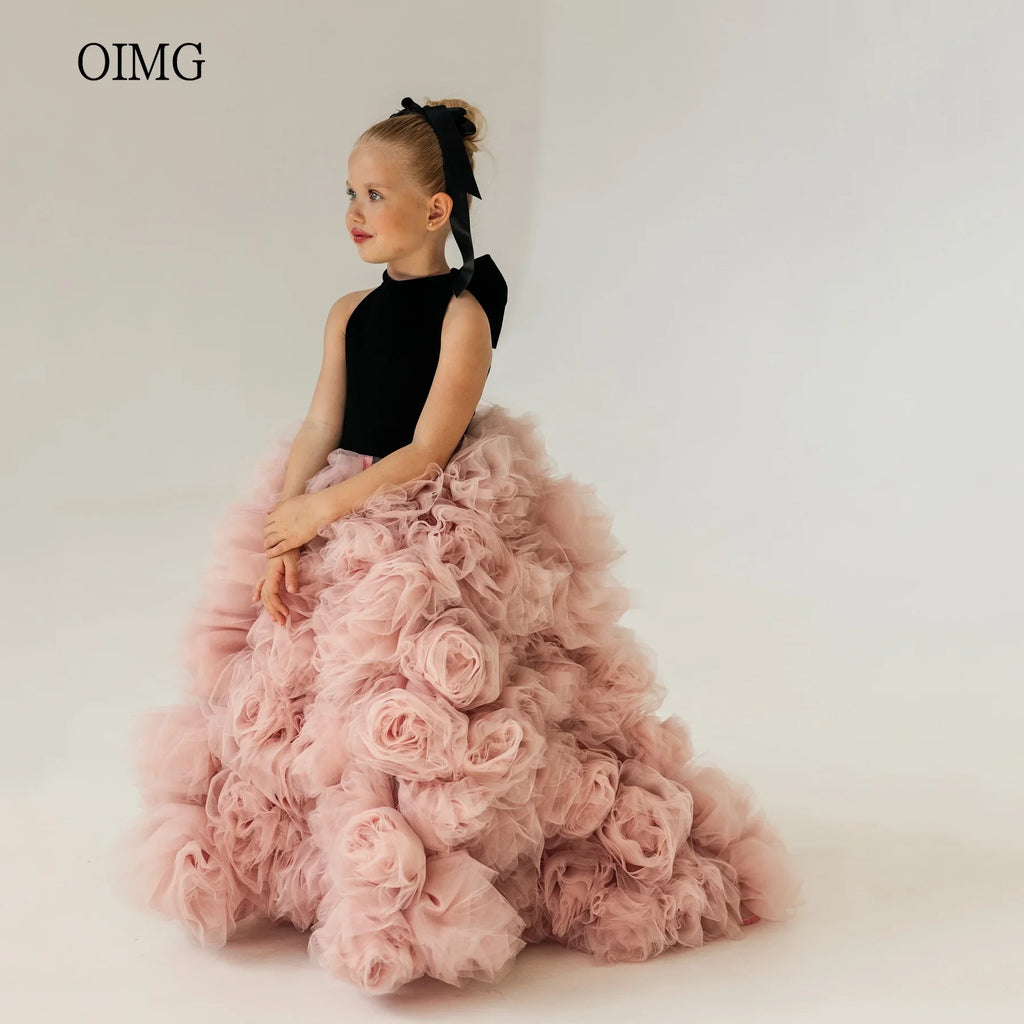 Robe de demoiselle d'honneur de luxe OIMG, robe à col montant, robe de cérémonie de mariage, robe de princesse longue jusqu'au sol, robe d'anniversaire personnalisée