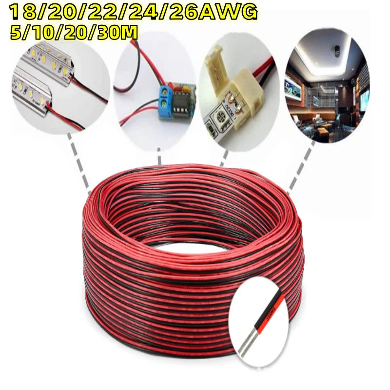 2pin Red Black Electrical Wire 18 20 22 24 26 LED Strip Cable 2 Core Tinned Copper Extension Power Cord For Lighting Audio