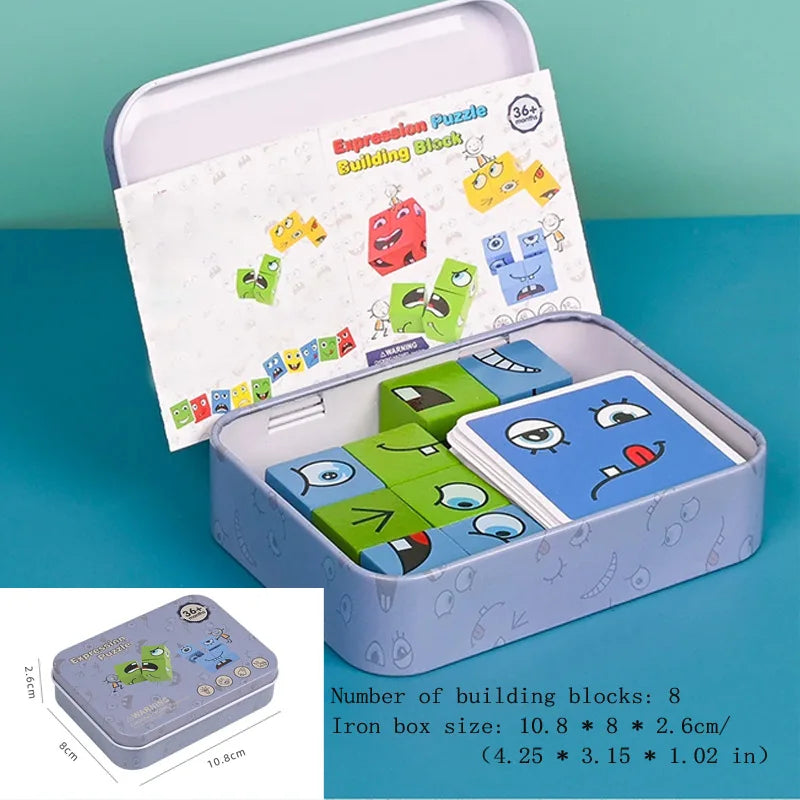Grand jeu de construction en bois avec puzzle d'émoticônes et émoticônes pour enfants. Idéal pour apprendre et apprendre