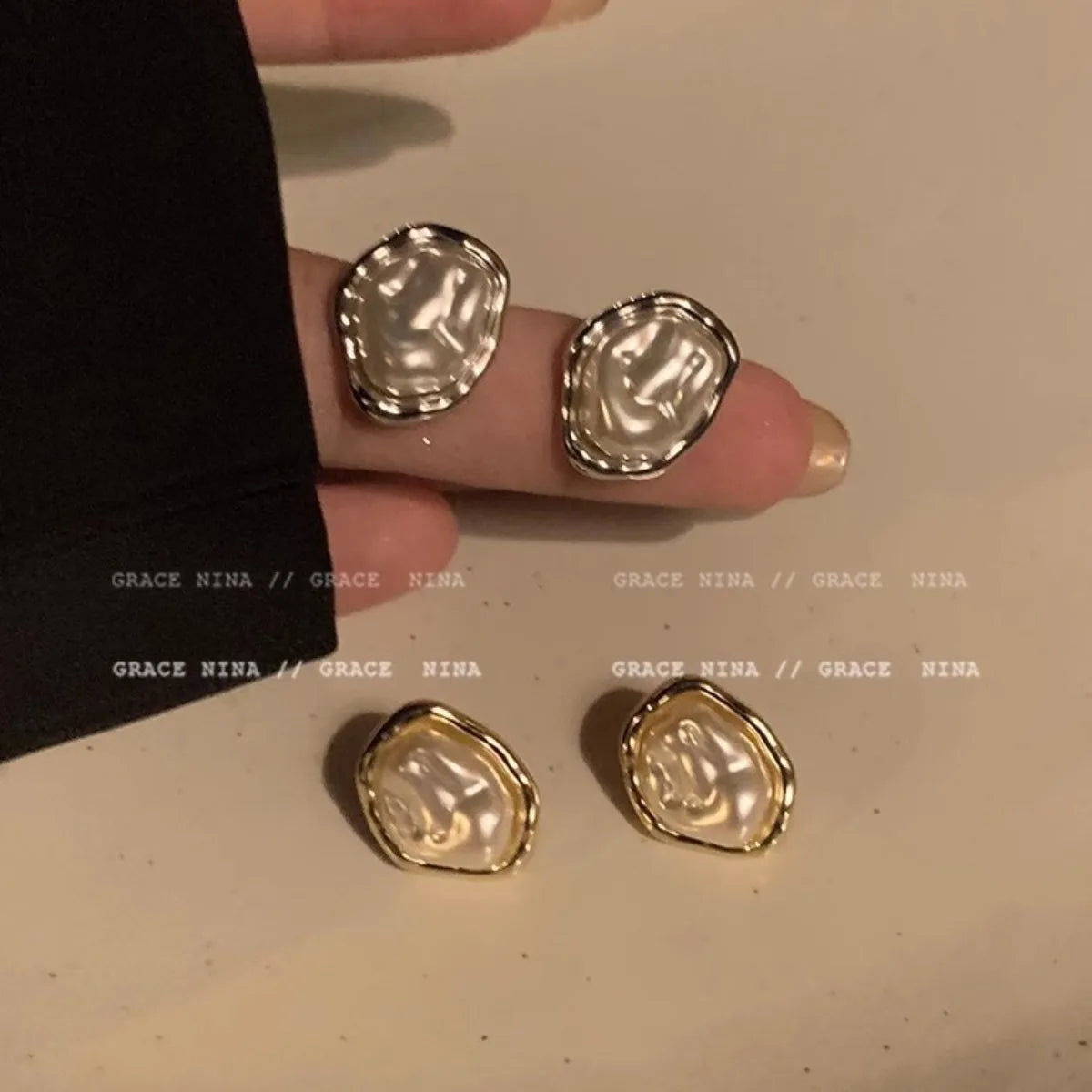Boucles d'oreilles en métal pour femmes, 2 pièces, Imitation irrégulière de perles, élégantes, dorées, argentées, géométriques, bijoux de personnalité