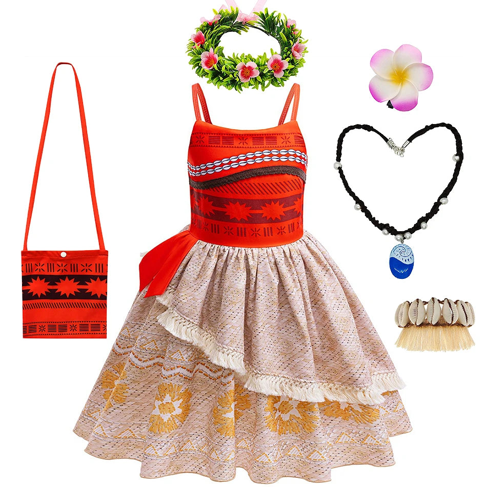 Robe de princesse Disney Moana Vaiana, Costume Cosplay sans manches, vêtements de fête d'anniversaire d'halloween pour enfants, tenues de carnaval