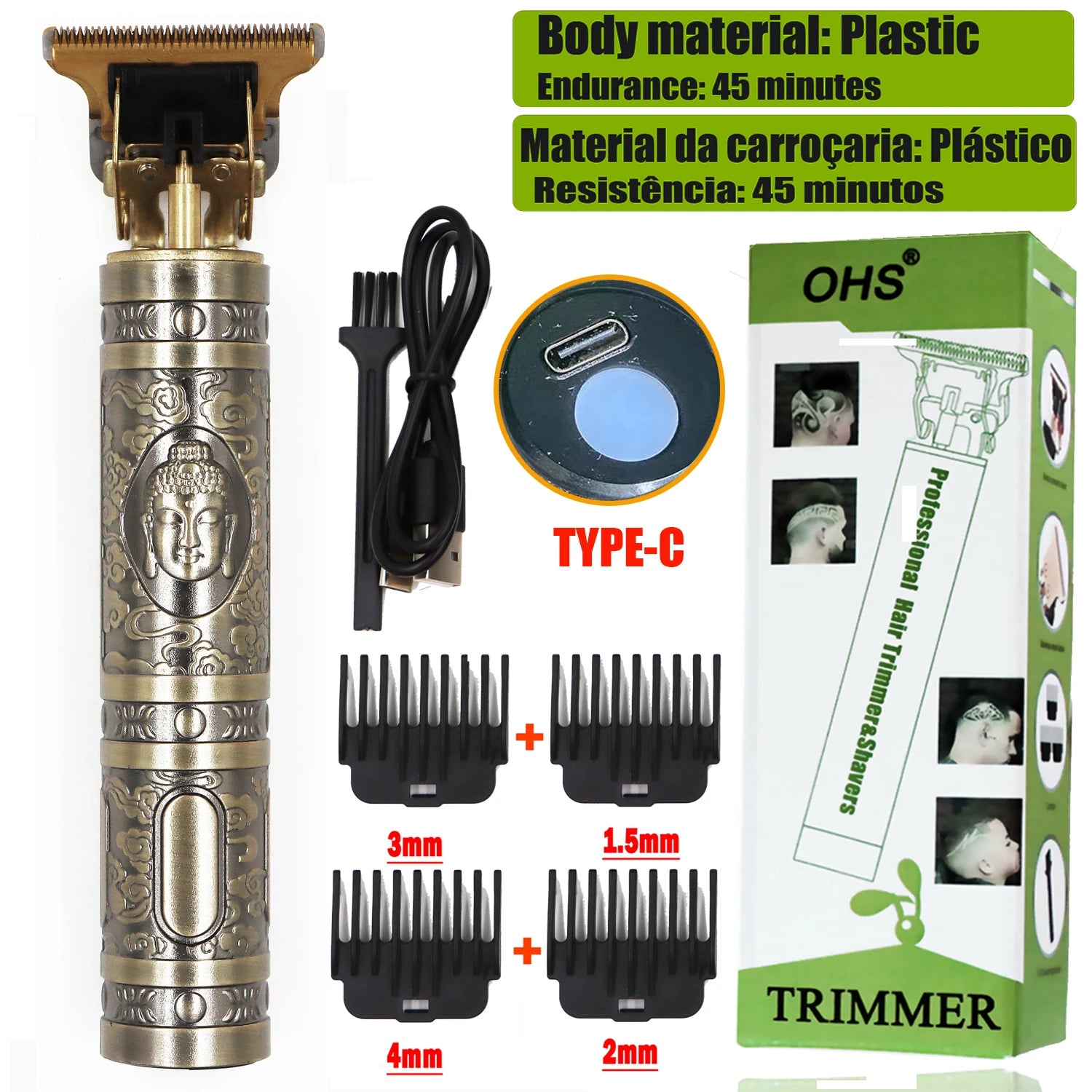 T9 HairClipper Beard Shaving Body Hair Trimmer Clippers Electric Machine Men Haircut Machine 0mm Barber ShaverDragon Carved