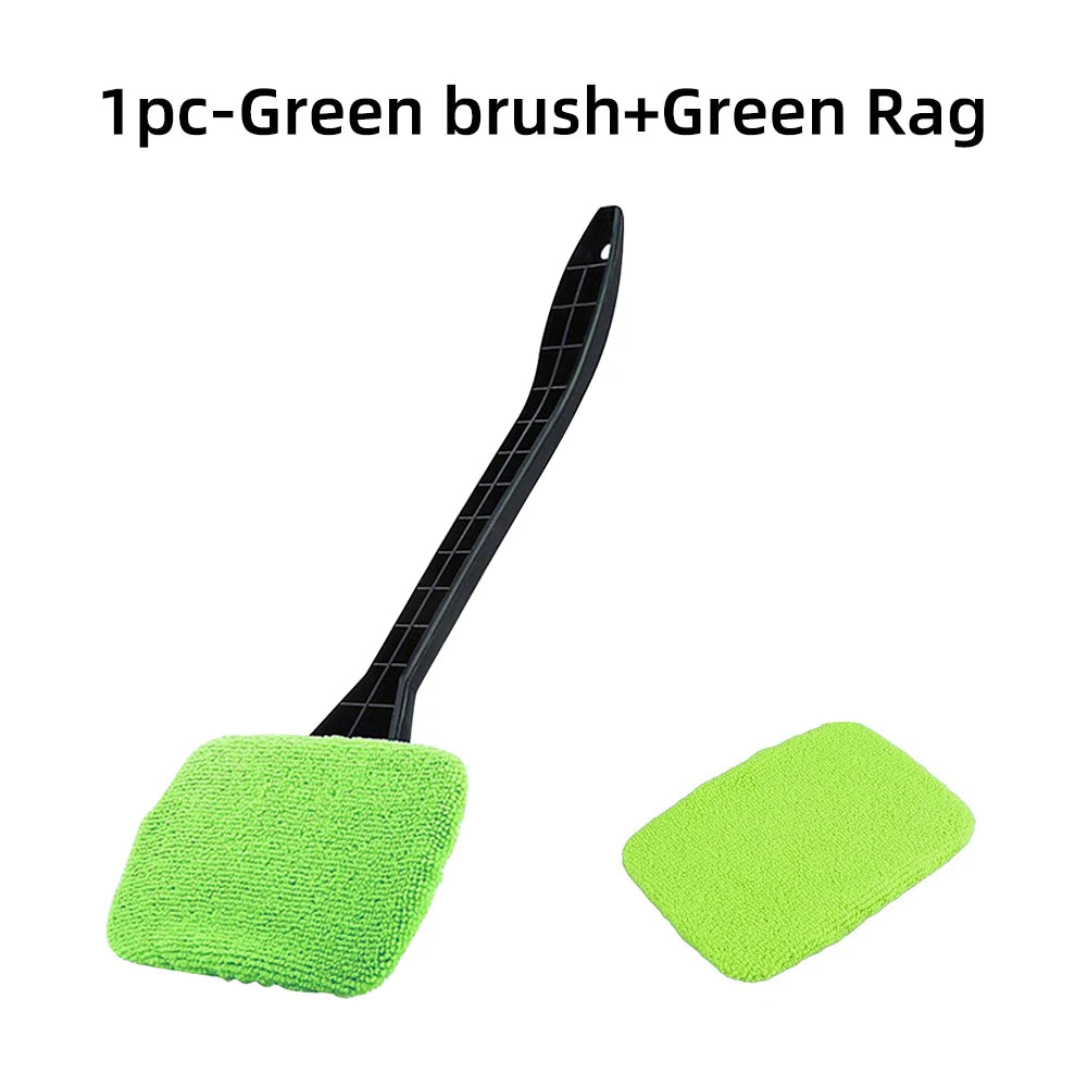 Kit de brosse de nettoyage de vitres de voiture, outil de nettoyage de pare-brise en microfibre, essuie-glace intérieur de voiture, essuie-glace à long manche, tampon en tissu réutilisable