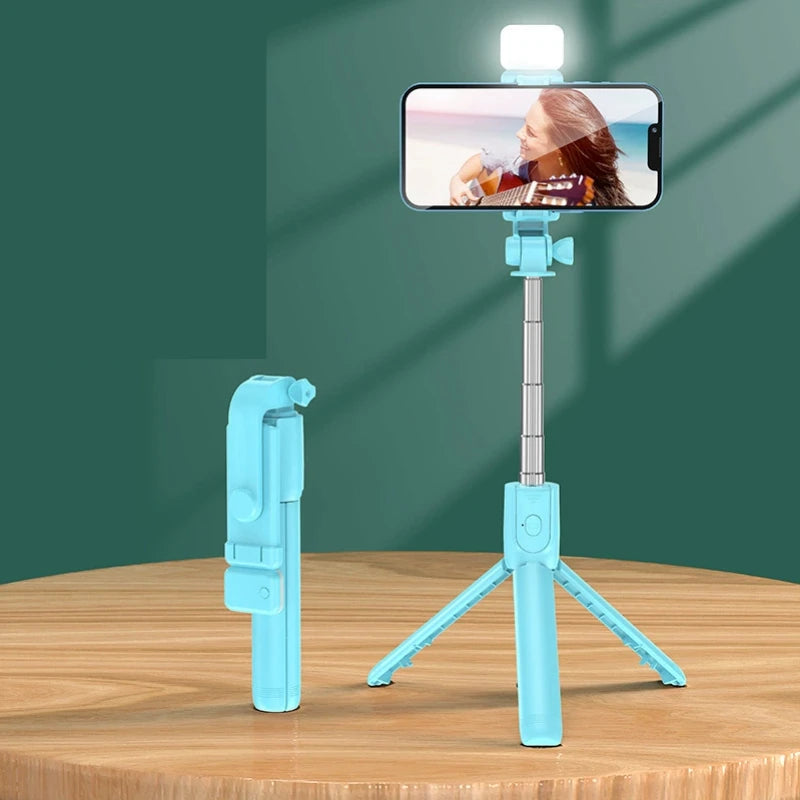 Perche à selfie sans fil avec trépied, lampe et télécommande Bluetooth extensible pour iPhone et streaming TikTok en direct