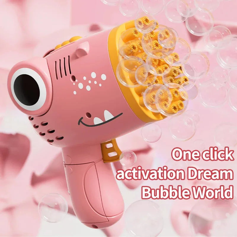 Machine à bulles dinosaure 40 trous, cadeau pour enfants, fabrication de bulles en continu, mariage, extérieur (liquide à bulles et piles non inclus)