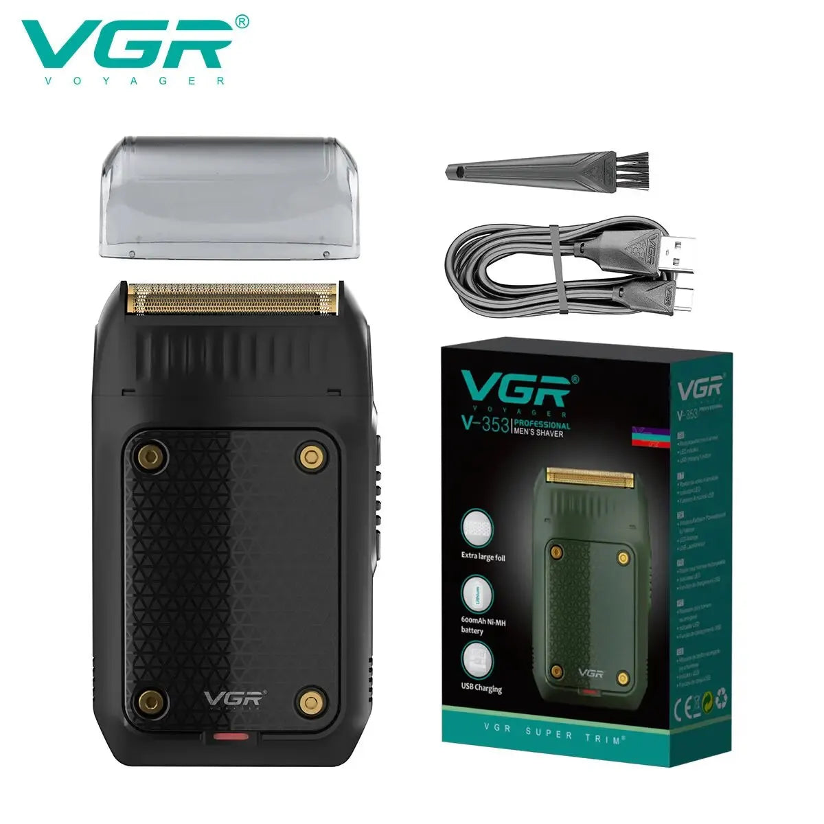 Rasoir professionnel VGR V-353, tondeuse à barbe portable rechargeable, mini rasoir pour hommes