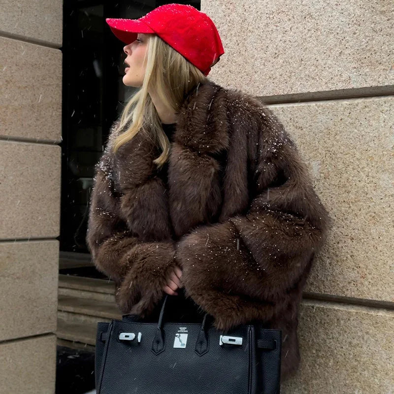 Neo Mint – manteau en fausse fourrure de renard surdimensionné pour femme, vêtement d'extérieur épais et chaud, à la mode, surdimensionné, dégradé, hiver 2024