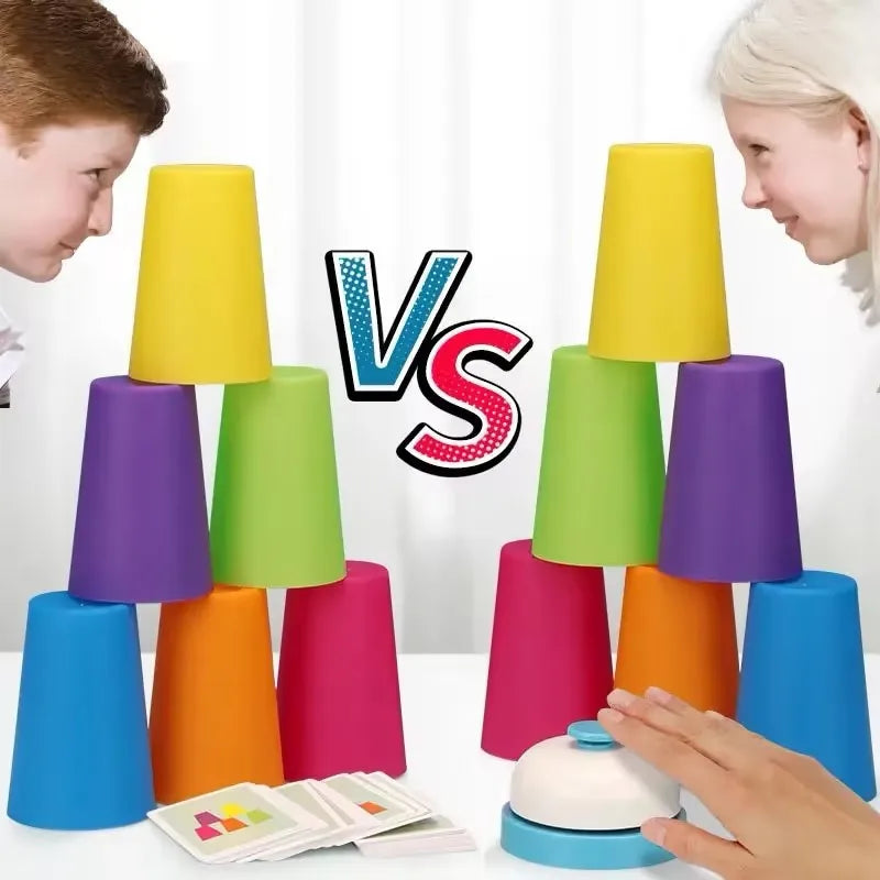 Jeu de rapidité à empiler les gobelets avec cartes, couleurs et logique, jouet Montessori pour l'éveil des enfants et l'interaction parent-enfant