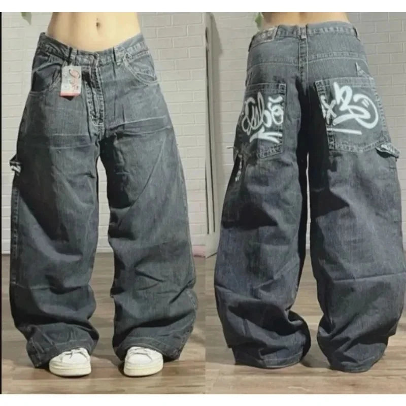 Mode américaine nouveau noir vieux trous lavés Baggy jean dames Y2K Vintage Punk mode décontracté Joker taille haute pantalon à jambes larges