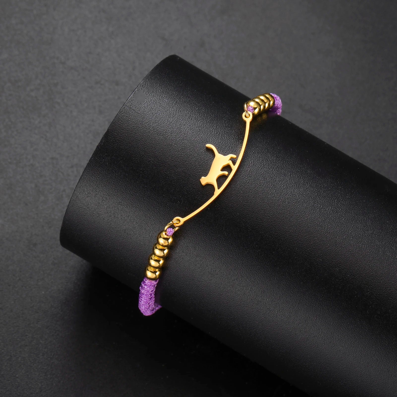 Bracelet Lucktune Chat Mignon en Acier Inoxydable avec Pendentif Animal et Chaîne à Perles - Bijou Tendance Kpop pour Femmes et Hommes - Cadeau Couple