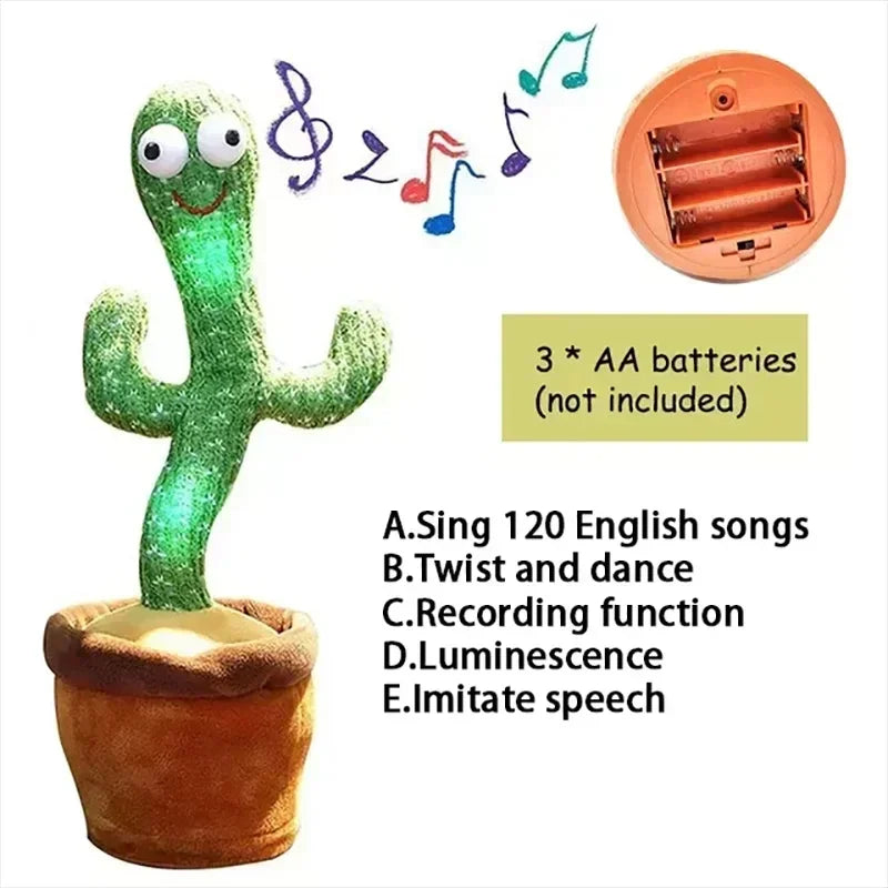 1 cactus parlant rechargeable, avec fonction d'enregistrement et de répétition. Changeur de voix disponible en espagnol, anglais et arabe