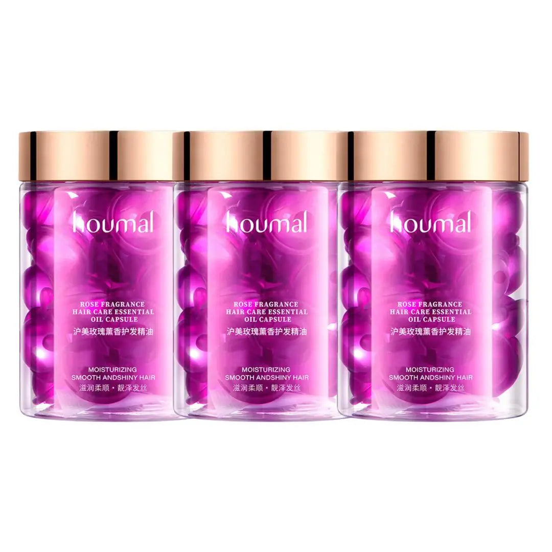 Sérum coiffant pour cheveux secs et indisciplinés, capsules d'huile essentielle de rose, soin sans rinçage anti-frisottis, répare les cheveux secs et abîmés