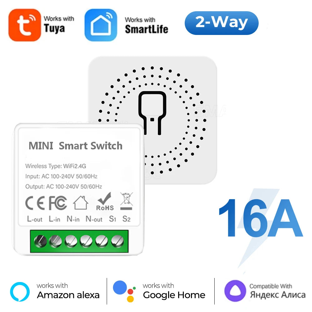 Commutateur Wifi intelligent 16A, 2 voies, disjoncteur, minuterie, prise en charge d'alexa, Google Home, Alice, SmartThings, maison intelligente