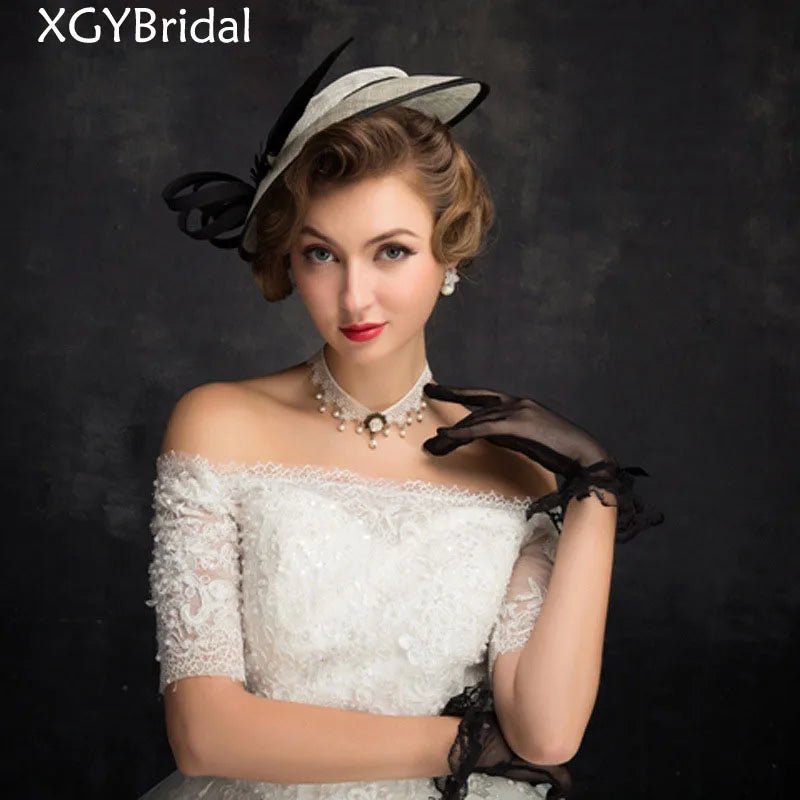 Chapeau de mariée style britannique, voile de mariée, coiffe en plumes, accessoires de coiffure pour banquet et mariage