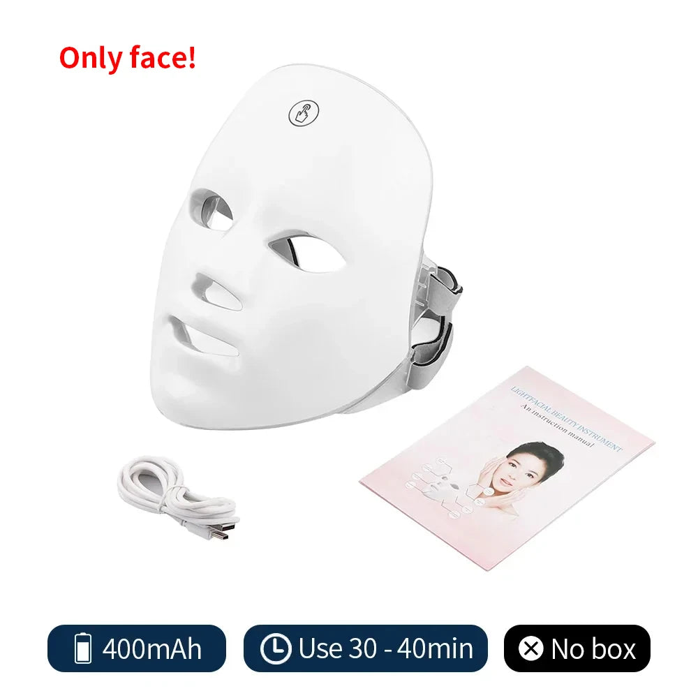 Machine de beauté du visage à LED sans fil, 7 couleurs, Photon, pour resserrer la peau du visage, rajeunissement, masque facial