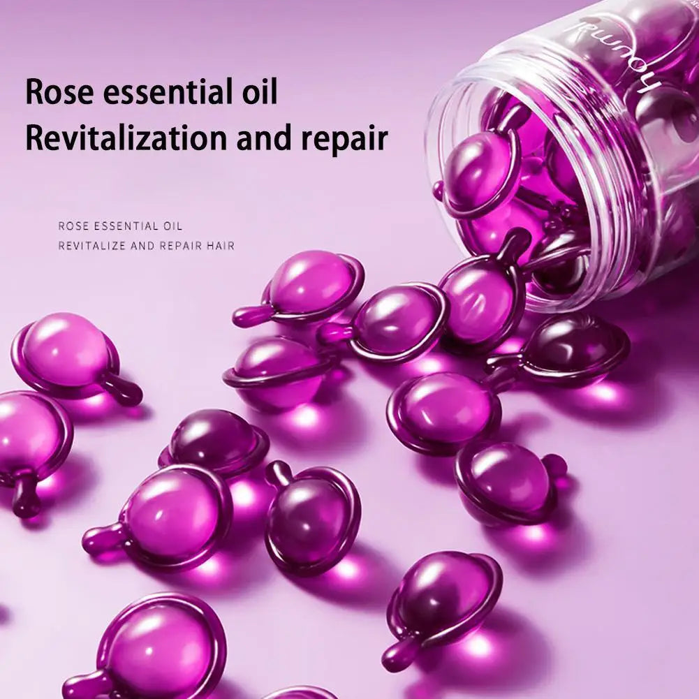 Sérum coiffant pour cheveux secs et indisciplinés, capsules d'huile essentielle de rose, soin sans rinçage anti-frisottis, répare les cheveux secs et abîmés
