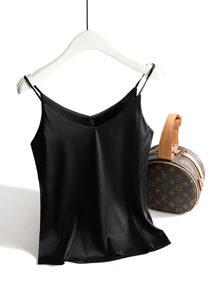 AOSSVIAO 2025 Spaghetti sangle haut femmes licou col en V basique blanc Cami sans manches Satin soie débardeurs femmes été Camisole