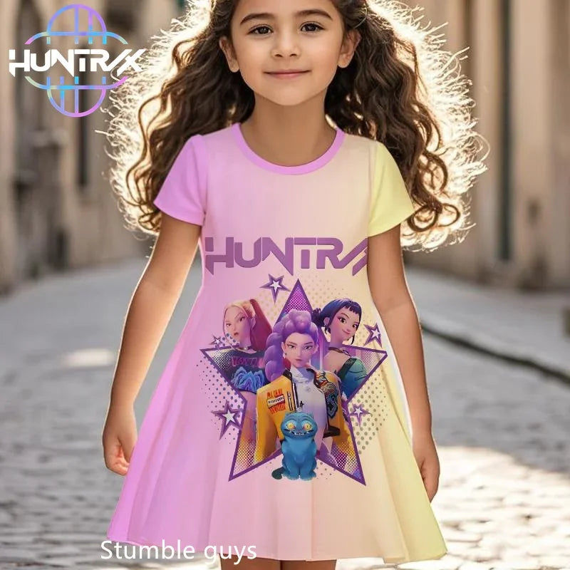 Robe d'été pour filles Kpop Demon Hunters, robe de plage à manches courtes, pyjama décontracté, motif dessin animé anime