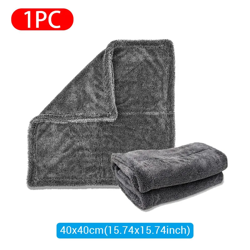 Serviette de nettoyage de voiture en microfibre 1200GSM/600GSM, Double face, Super absorbant, chiffon de nettoyage anti-rayures, doux et pelucheux