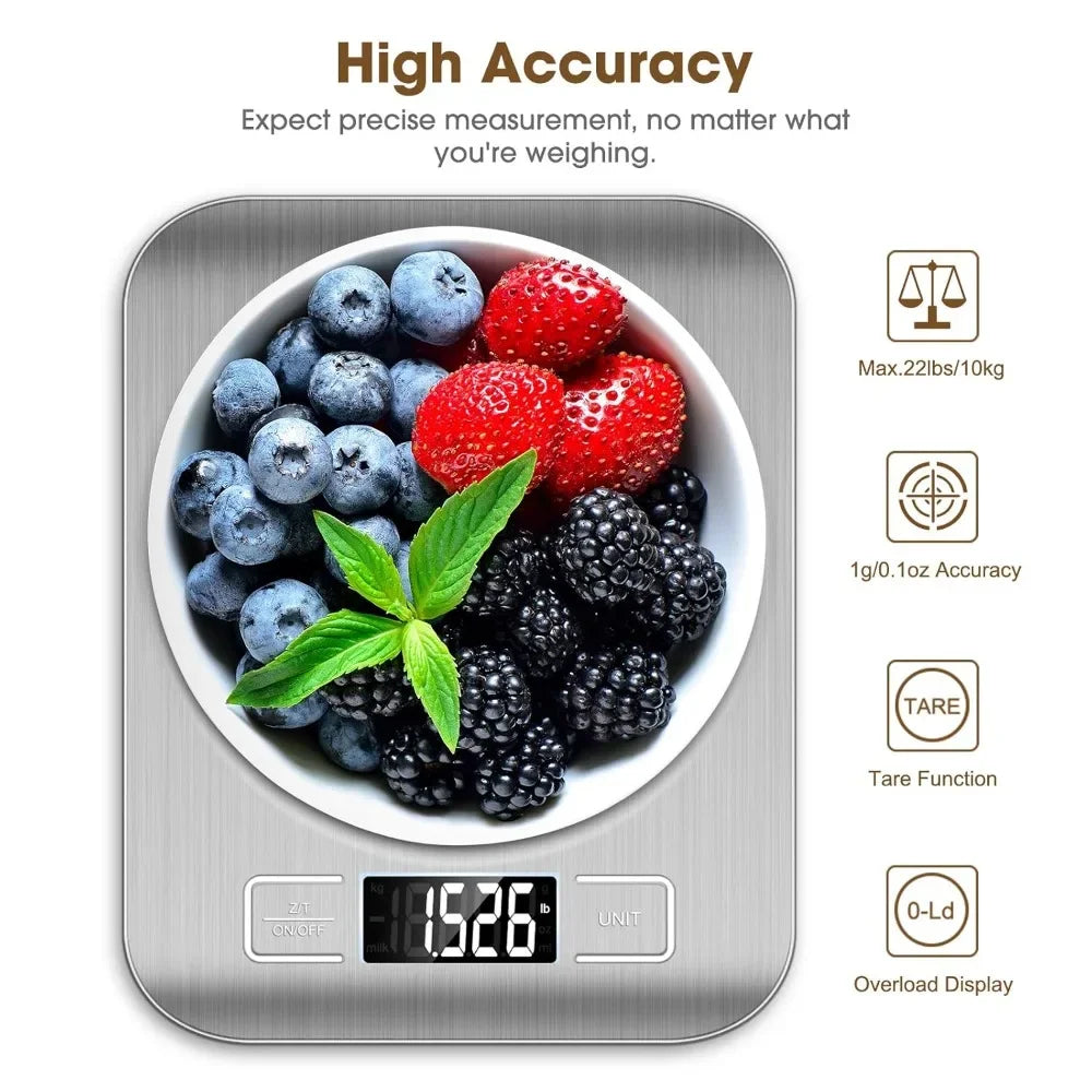 Balance de cuisine 10 kg, balance de cuisine numérique avec fonction de tare, balance électronique de préparation du café, écran LCD en acier inoxydable