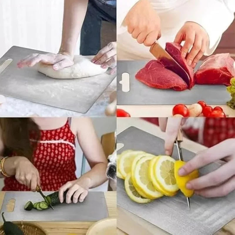 Planche à découper WXCOO 1PCS en acier inoxydable, planche épaisse de cuisine antiadhésive double face pour fruits et viande