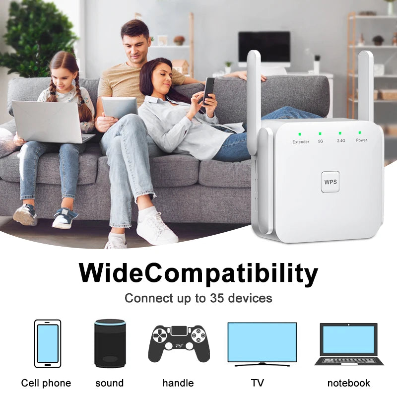 Répéteur Wi-Fi 5 GHz AC1200, amplificateur de signal Wi-Fi 2,4 GHz/5 GHz, point d'accès réseau longue portée