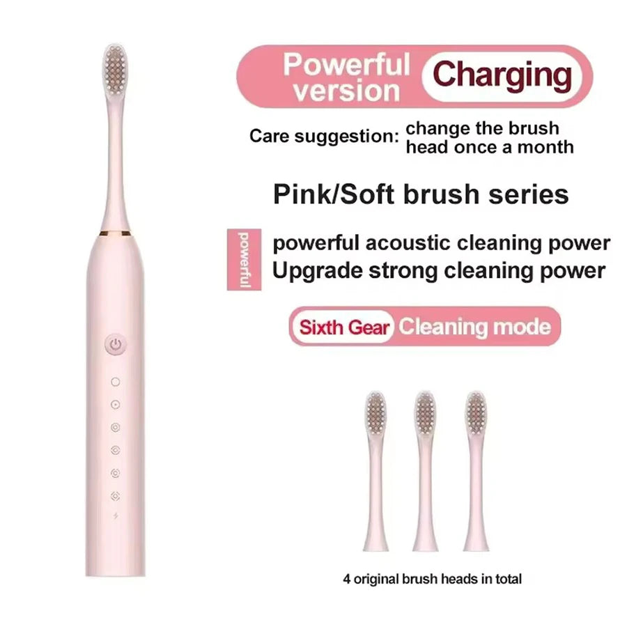 Brosse à dents électrique ultrasonique, Mode à Six vitesses, cheveux doux, chargement USB, étanche, nettoyeur de dents pour adulte, ensemble automatique pour Couple