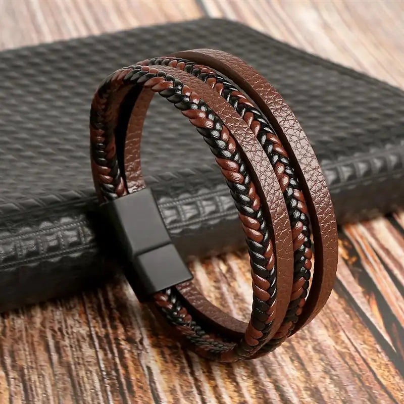 Bracelet en cuir classique pour hommes, nouveau Style, tissé à la main, multicouche, accessoire combiné, mode homme, bijoux, vente en gros, livraison directe